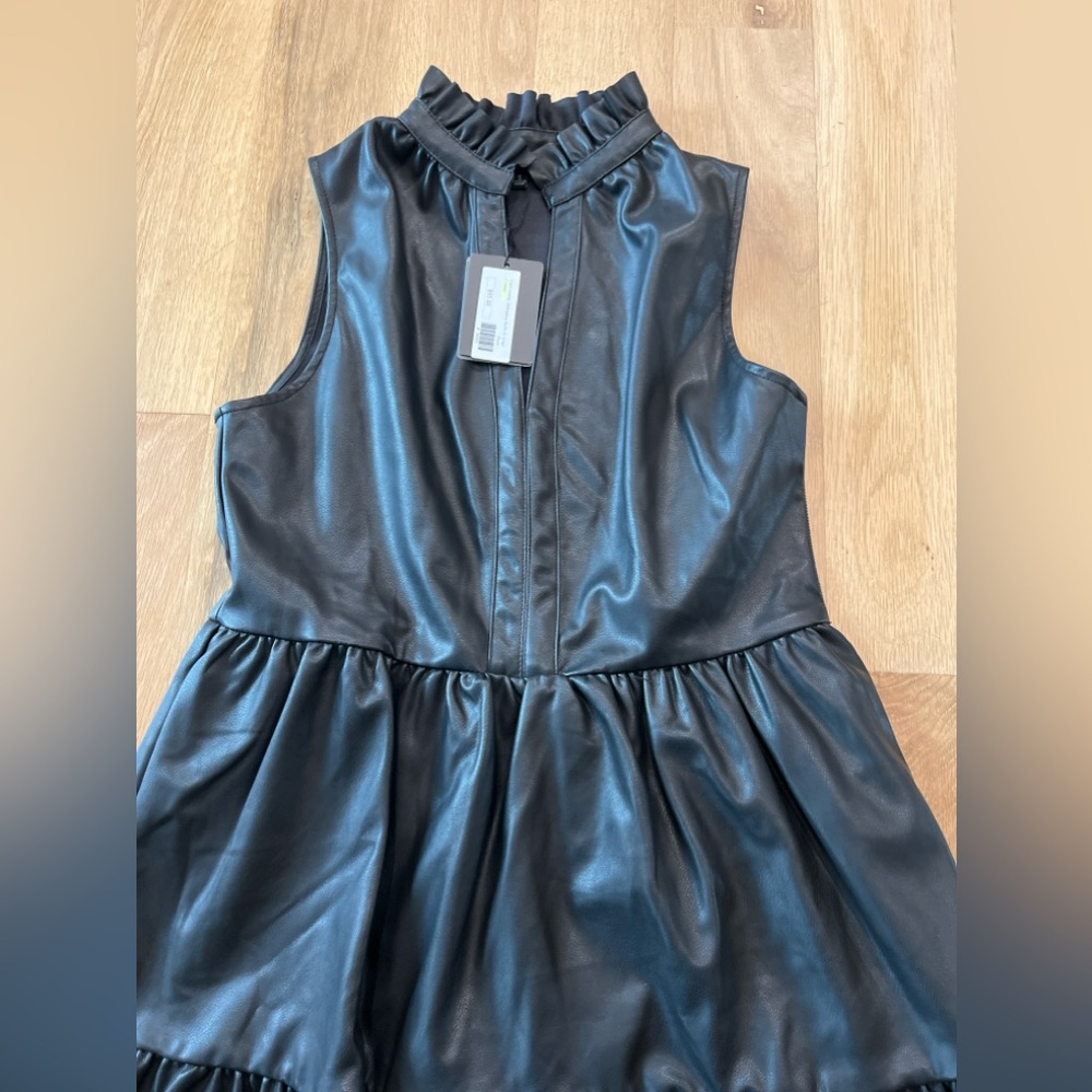 FATE FAUX LEATHER SLEEVELESS RUFFLE DRESS - Picture 3 of 5